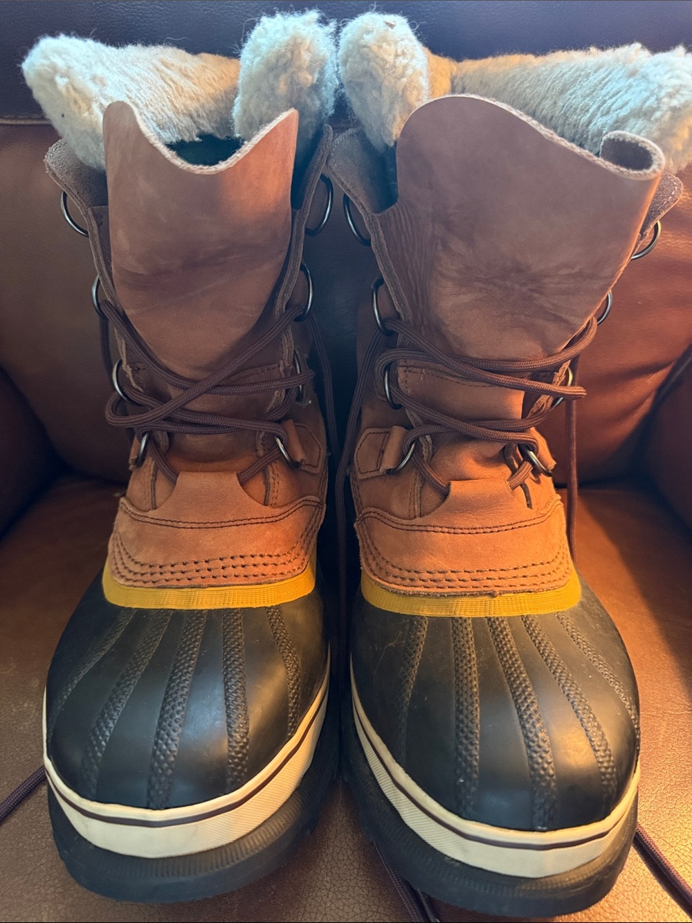 Sorel Brown and Black Men's Waterproof Snow Boots with Shearling Collar